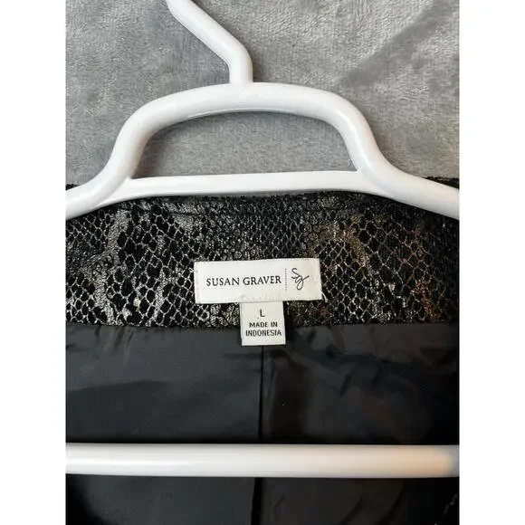 Susan Graver Womens Jacket Size Large SnakeSkin Print Full Zip Lined Metallic - Picture 3 of 9